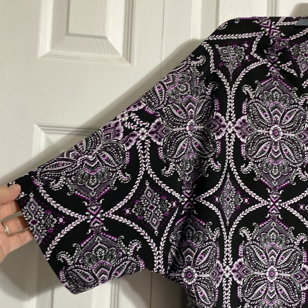 PRETTY Roz & Ali stretch Purple Black & white Short Sleeve top blouse shirt  3X - Picture 5 of 12